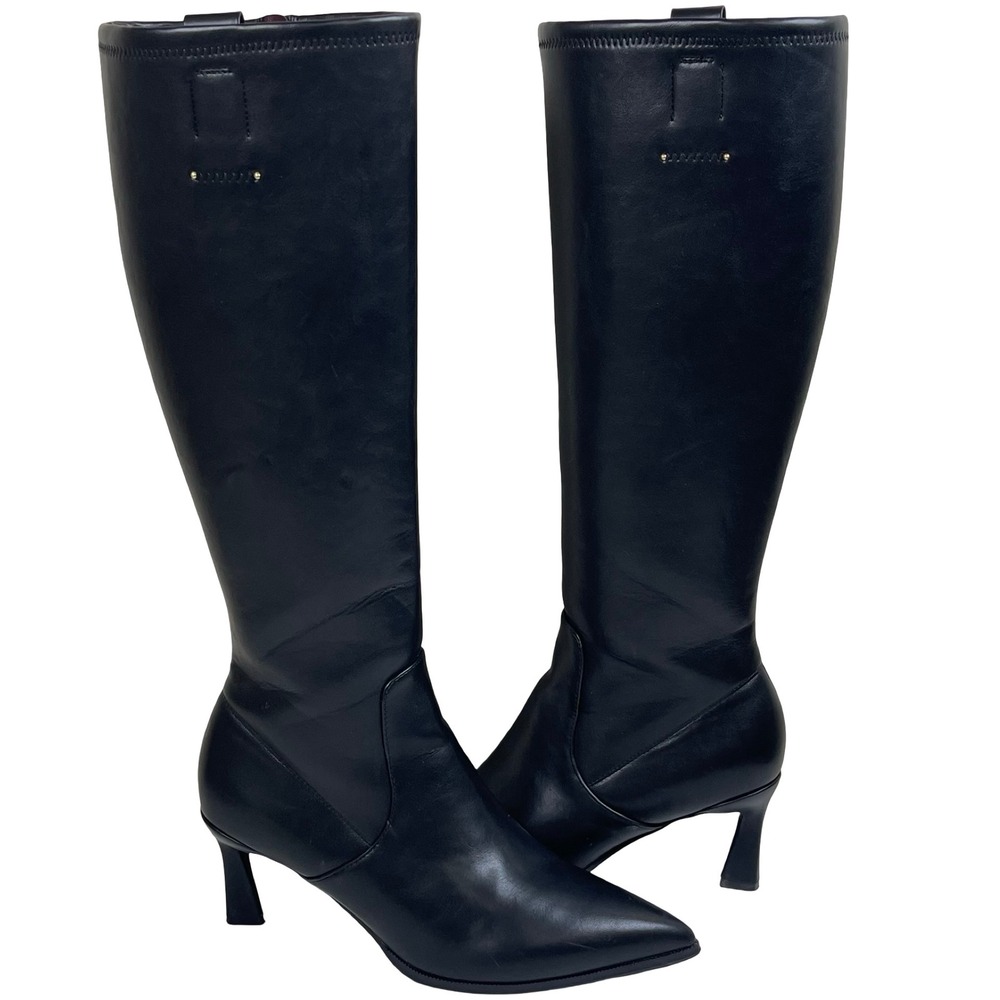Frank Sarto Classic Black Leather Knee-High Heeled Boots